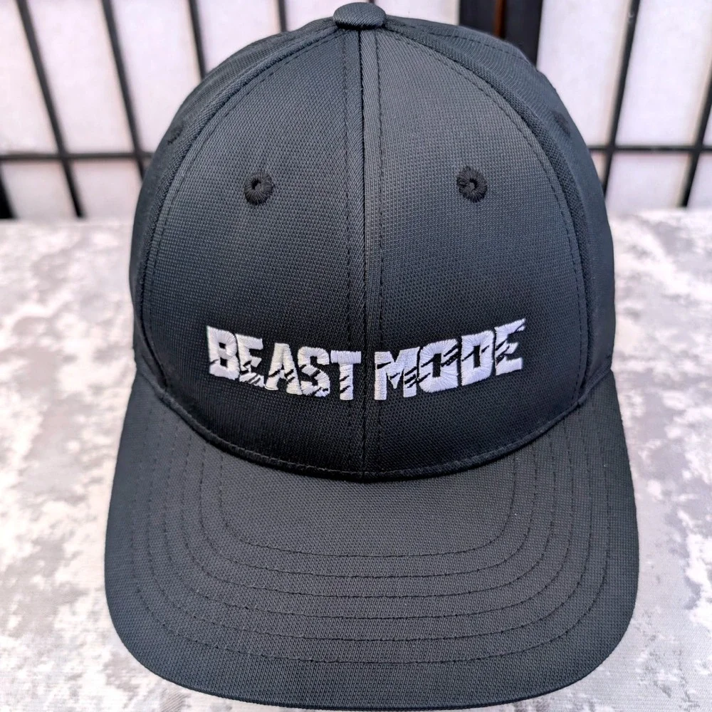 Sport-Tek Beast Mode Black‎ Baseball Cap Hat Adjustable Hook Loop Strap Mens